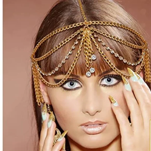 Jewelry | Egyptian Goddess Rhinestone Gold Head Chain Tassel 